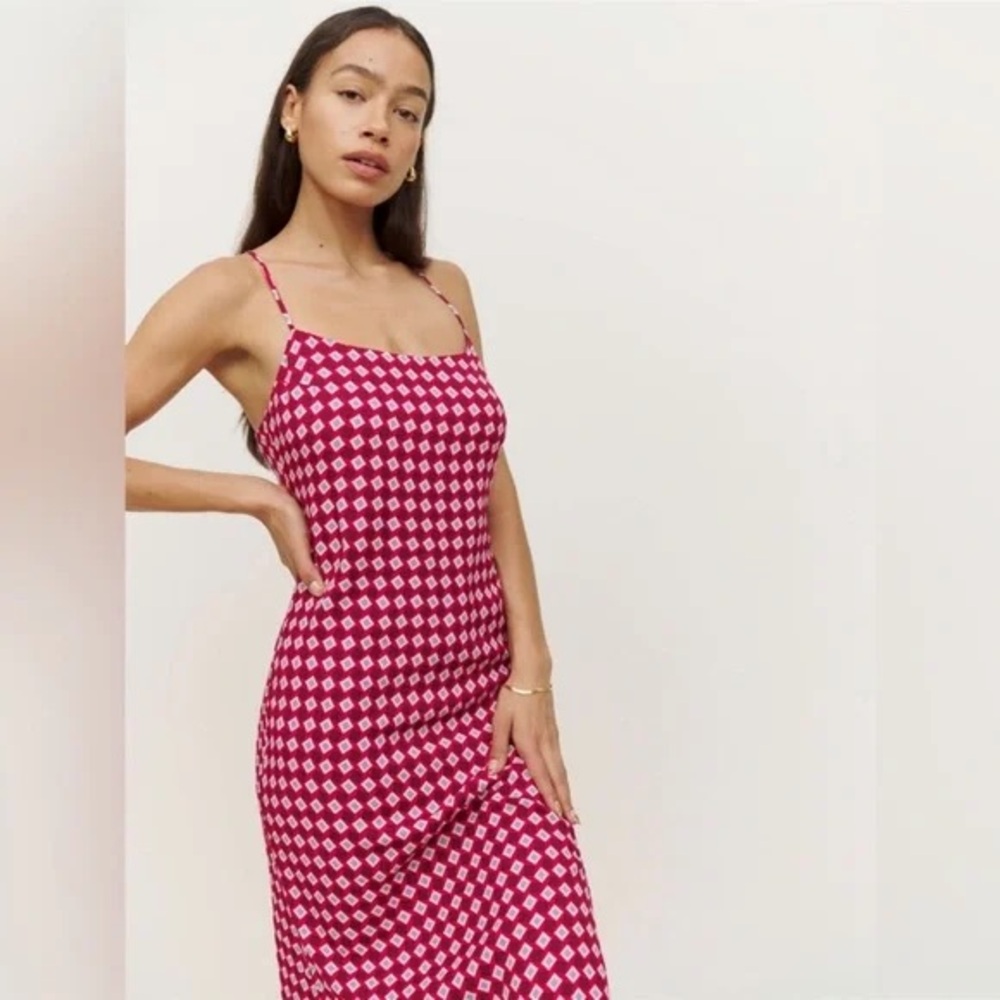 Red and White Patterned Slip Dress